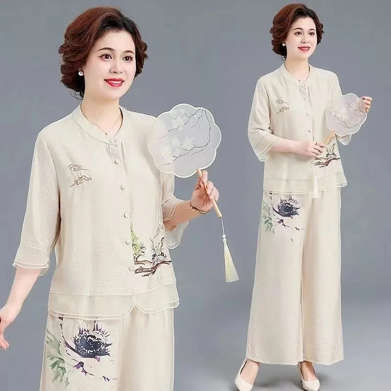 Новинка лета 2024 женская одежда из хлопка и конопли в стиле ретро комплект двух