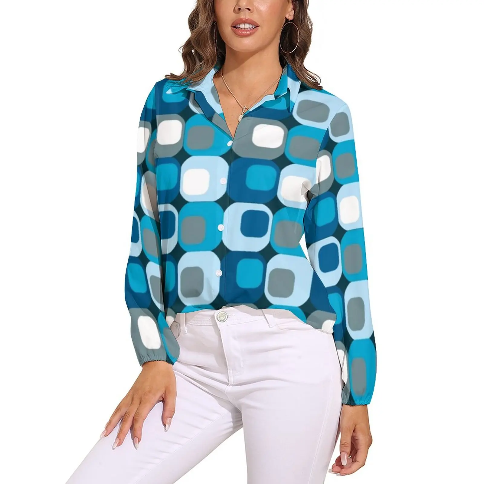 

Блузка женская оверсайз с длинным рукавом, в стиле ретро