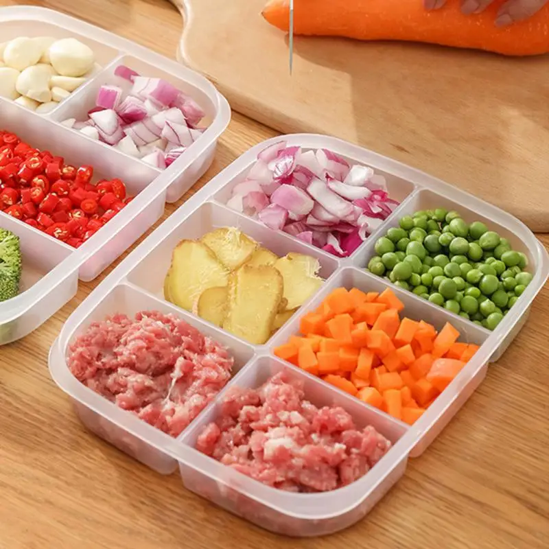 

2/4/5PCS Six-in-one Food Storage Containers Partial Grid Design Home Organizer Temperature Resistant No Deformation