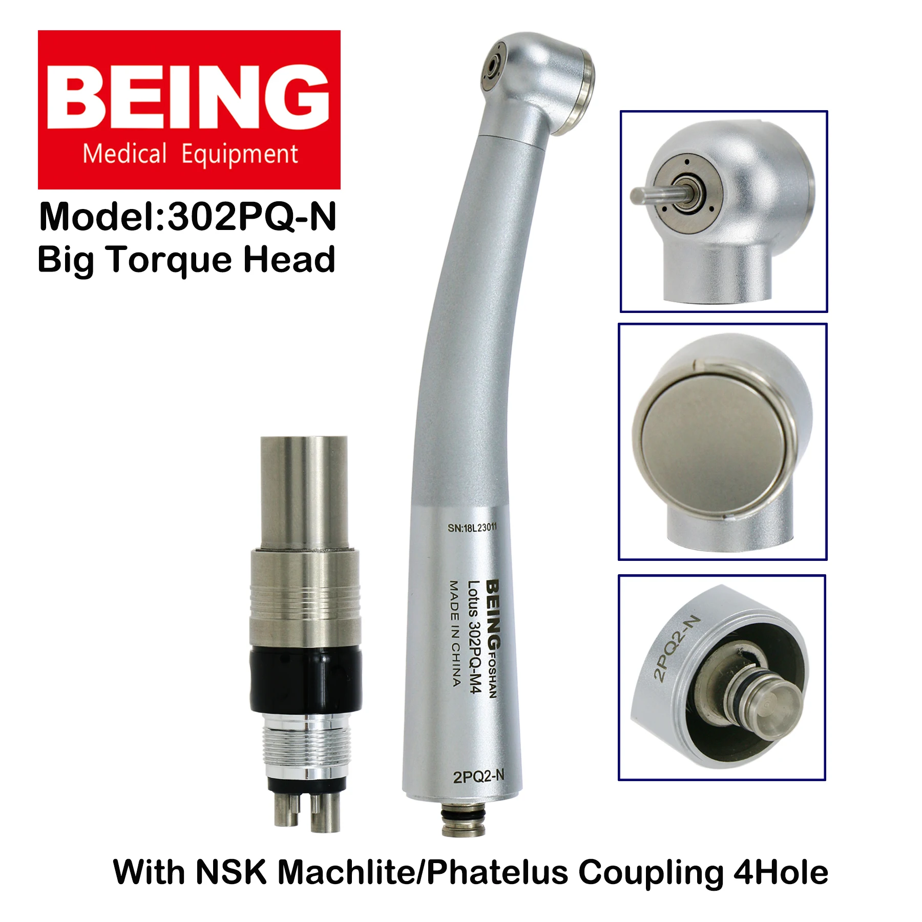 BEING Dental High Speed Push Button Big Torque Head Air Turbine Handpiece 302PQ-N With NSK Phatelus Machlite Coupling