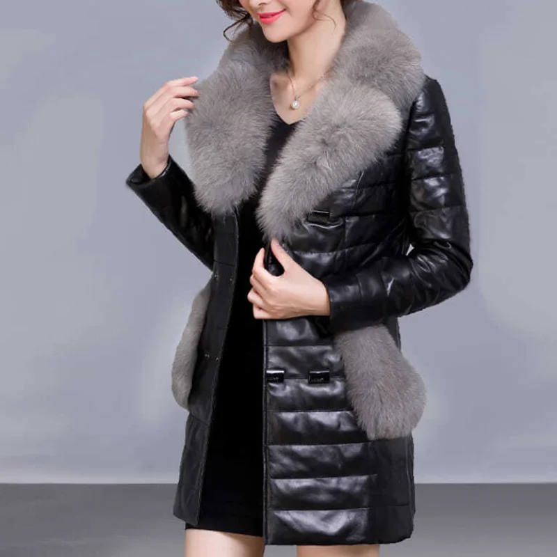 Winter Women's Coat Faux Leather Jacket Down Cotton Leather Jacket Demi-season Jacket for Women Warmth New Korean Fashion