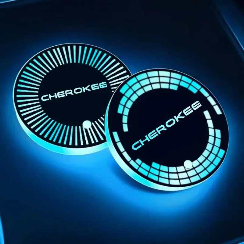 Стайлинг автомобиля для Jeep CHEROKEE Logo, 7 цветов, светодиодный держатель для напитков, подставка для воды, коврик для чашки, коврик для эмблемы, интеллектуальный светильник, зарядка через USB (art.: 3920ca7bfaeb2) - 3920ca7bfaeb2