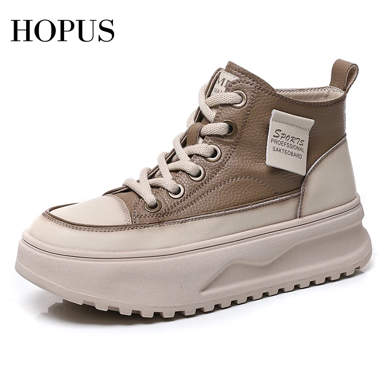 

Женские кроссовки со шнуровкой HOPUS, высокие кроссовки на толстой подошве, дышащие Нескользящие ботильоны на платформе, новинка 2023