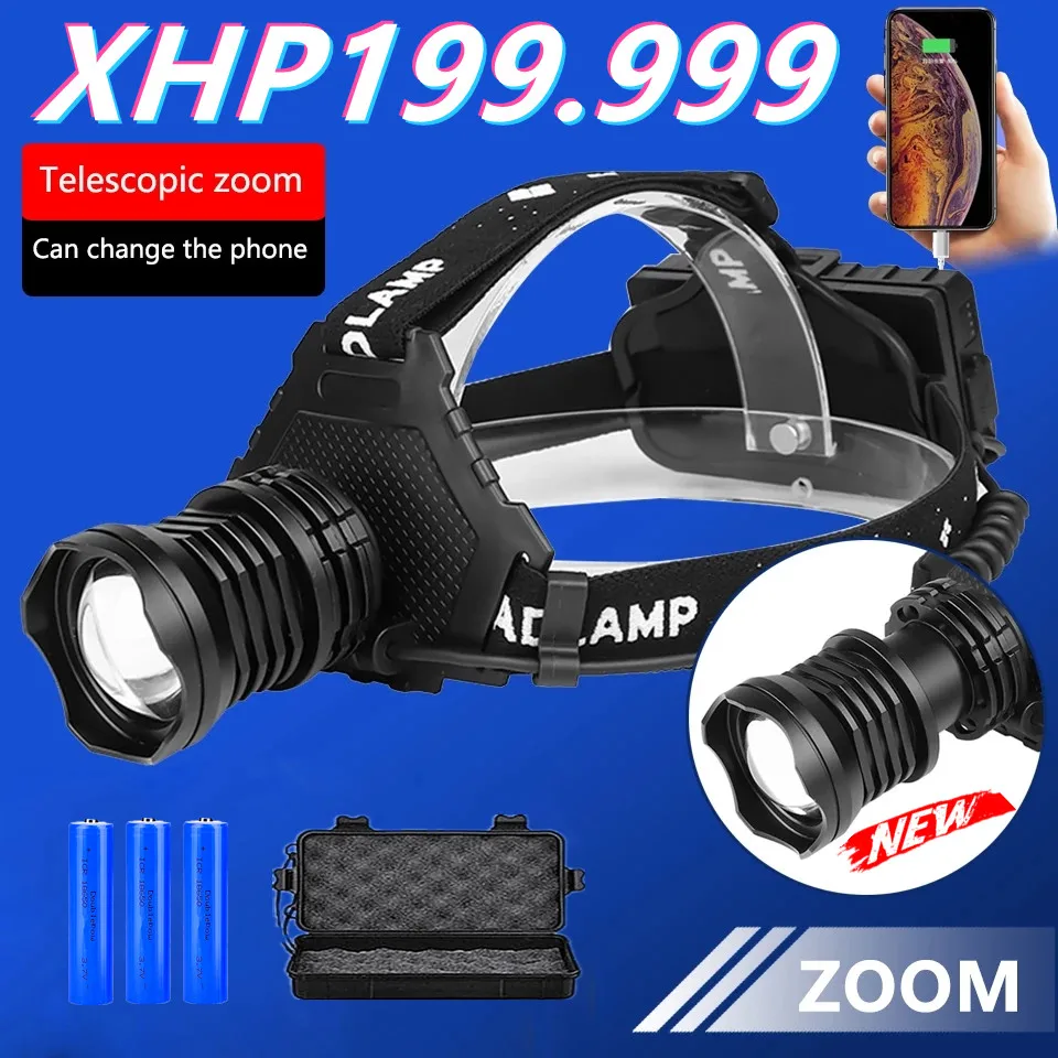 

Super XHP199 Most Powerful Led Headlamp XML-T6 High Power Led Headlight 18650 Rechargeable Head flashlight Usb Fishing Head Lamp