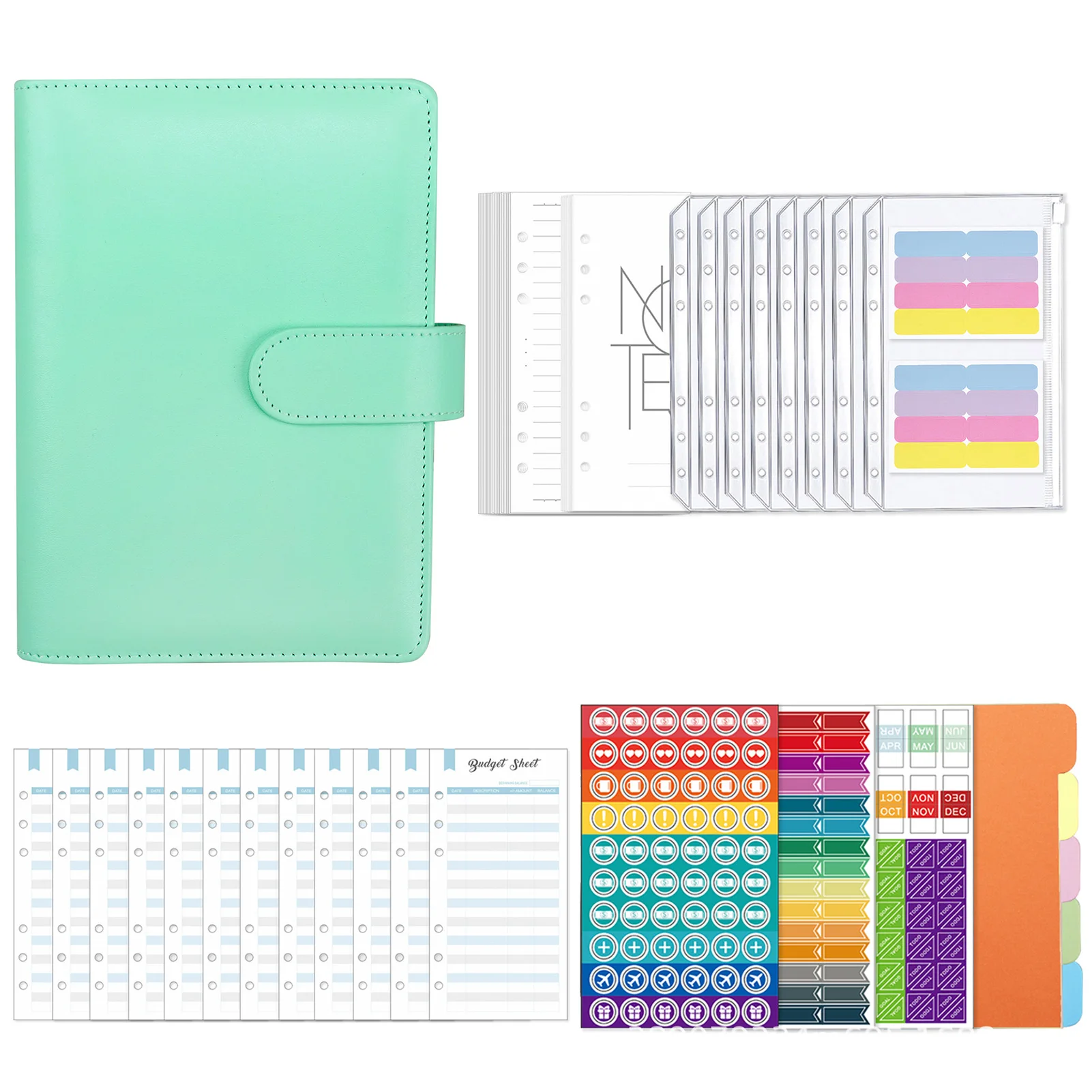 

A6 PU Leather Notebook Binder Creative Organization Loose-Leaf Notebook Wear-Resistant Colorful Money Budget Planner Binder