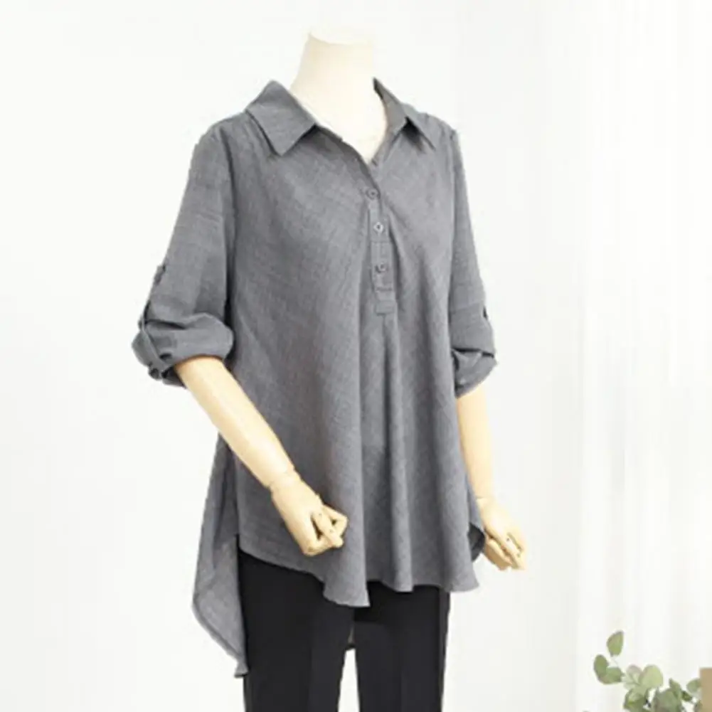 

Casual Shirt Temperament Office Shirt Asymmetric Pleated Hem Oversized Shirt Top