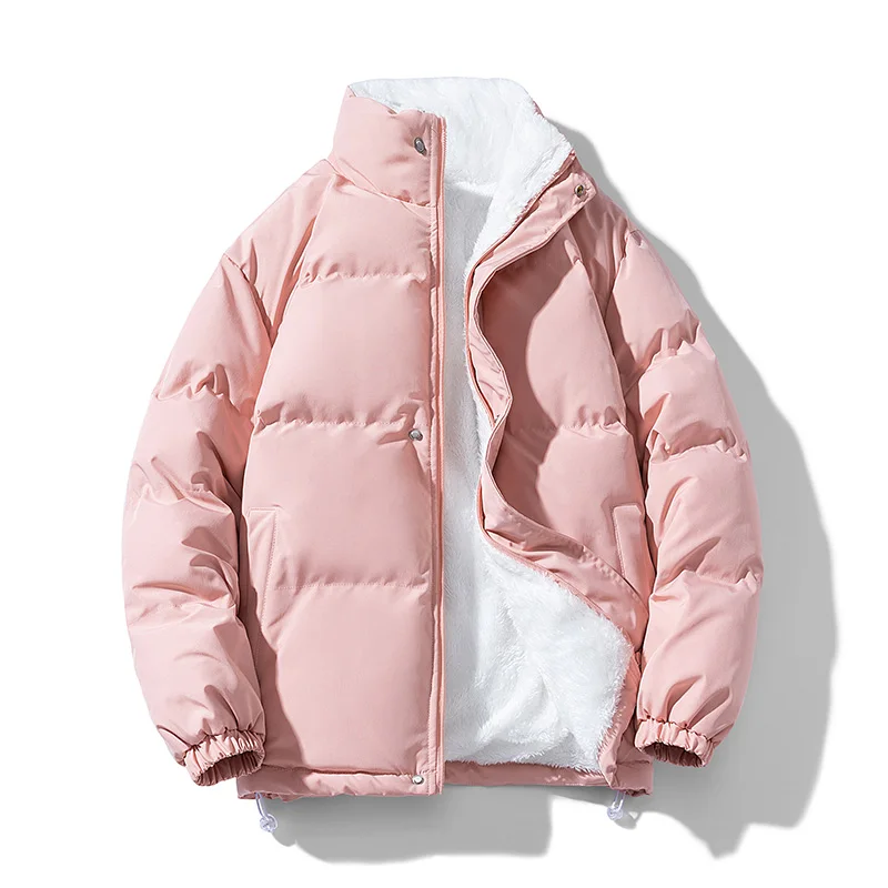 

2022 Winter Jacket Men Zipped Thick Warm Streetwear Lined Fleece Cotton Padded Parka Oversize Fluffy Coat Loose Plush Fashion