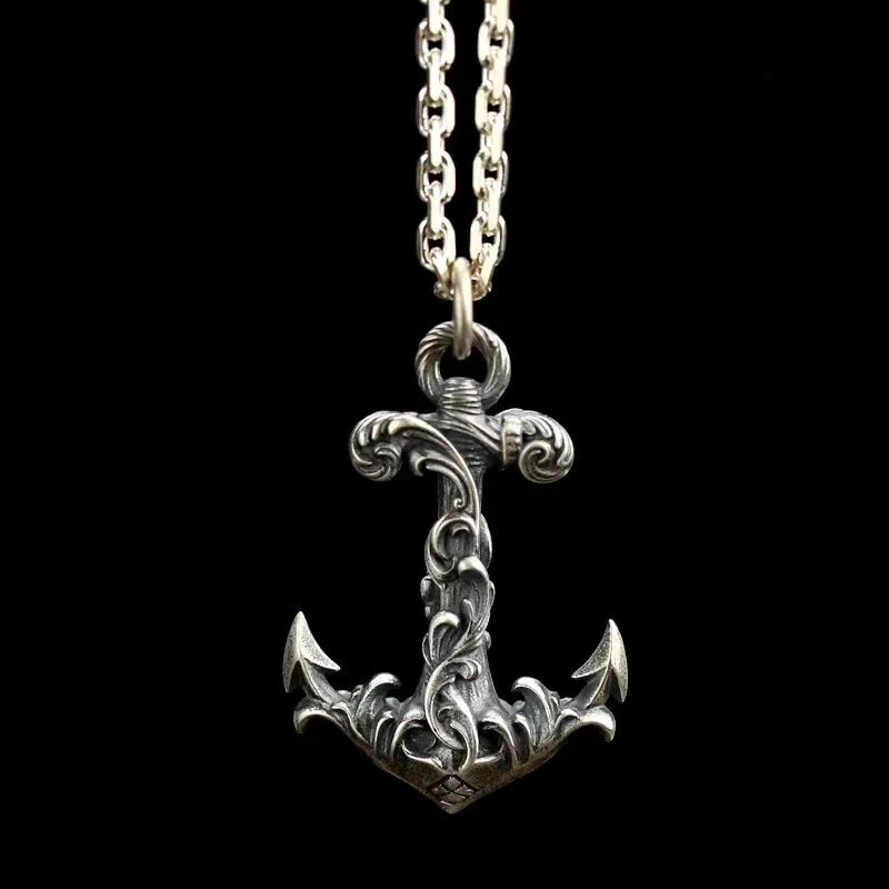 Креативный дизайн Ретро Тан Трава Узор Якорь Подвеска Ожерелье Панк Велоспорт