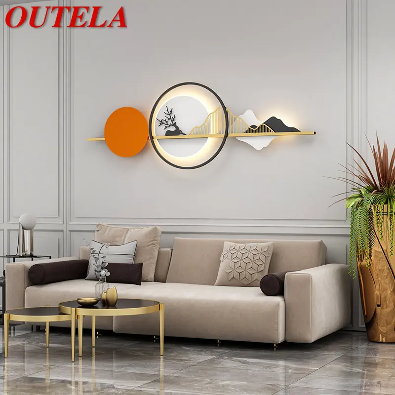 

OUTELA Contemporary LED Wall Picture Light Fixture Creative Rectangular Hill Landscape Sconce Decor for Home Living Bedroom