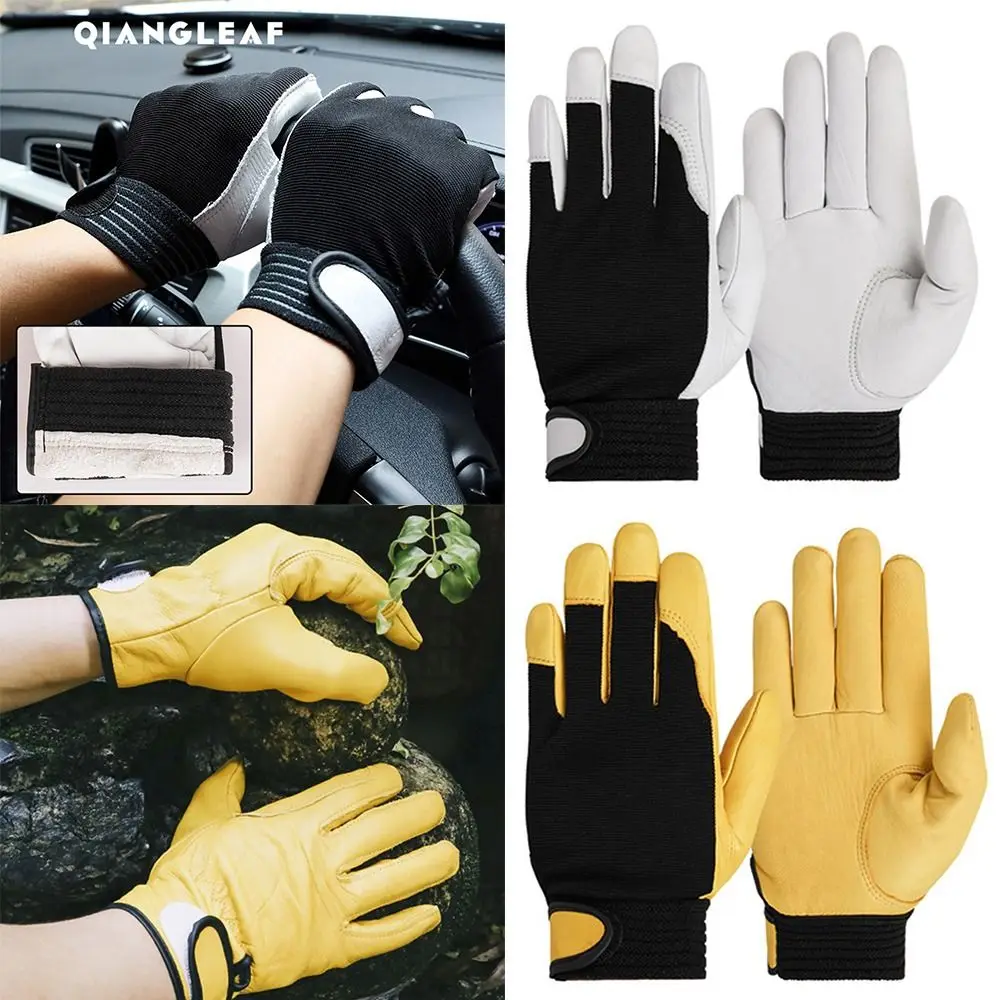 

Рабочие перчатки из овечьей кожи, желтые, белые Утепленные Перчатки для мотоциклистов и верховой езды, дышащие защитные перчатки унисекс для садоводства