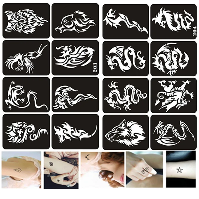 Big Size Henna Tattoo Stencils for Painting Dragon Wolf Airbrush Stencil Reusable Glitter Stencil Templates Pochoir