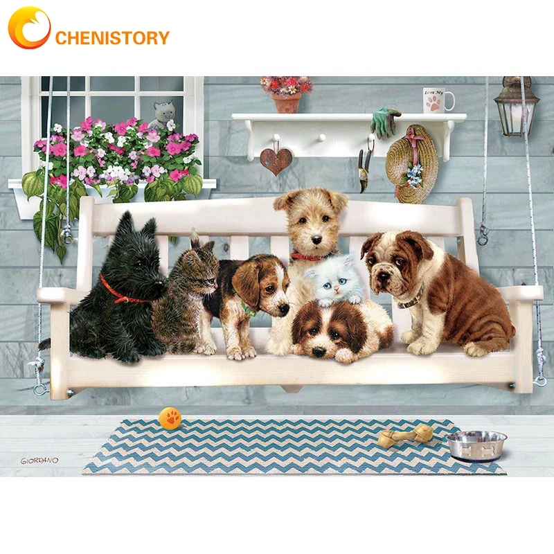 

CHENISTORY DIY Coloring By Number Scenery Kits Home Decor Pictures Painting By Number Dog Landscape Mountain HandPainted Art