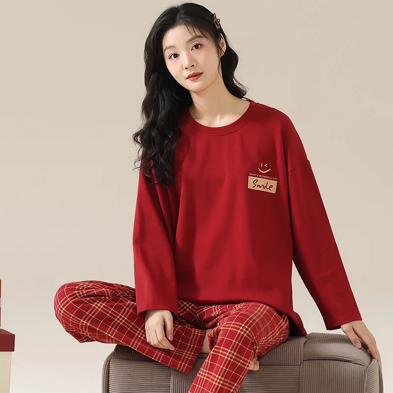 Женская пижама большого размера с длинным рукавом