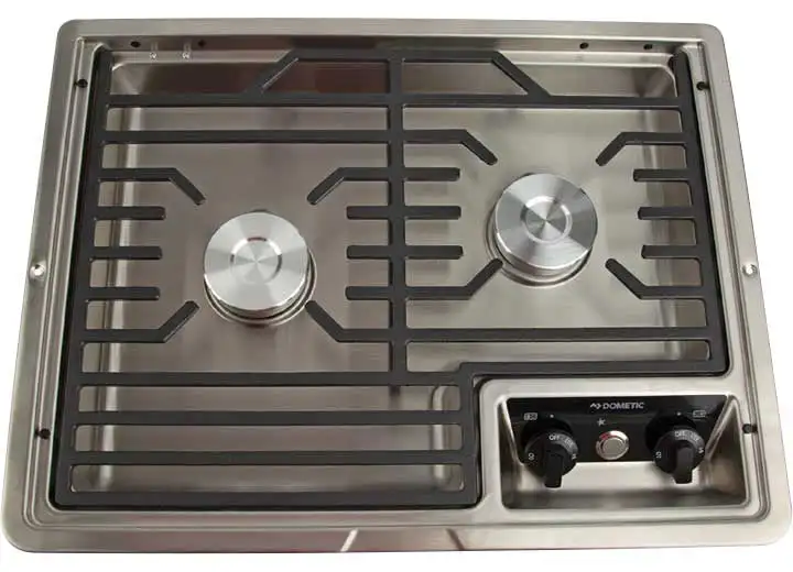 

(50216) -In Two-Burner 12V Cooktop with Cast Iron Grate - Stainless Steel,