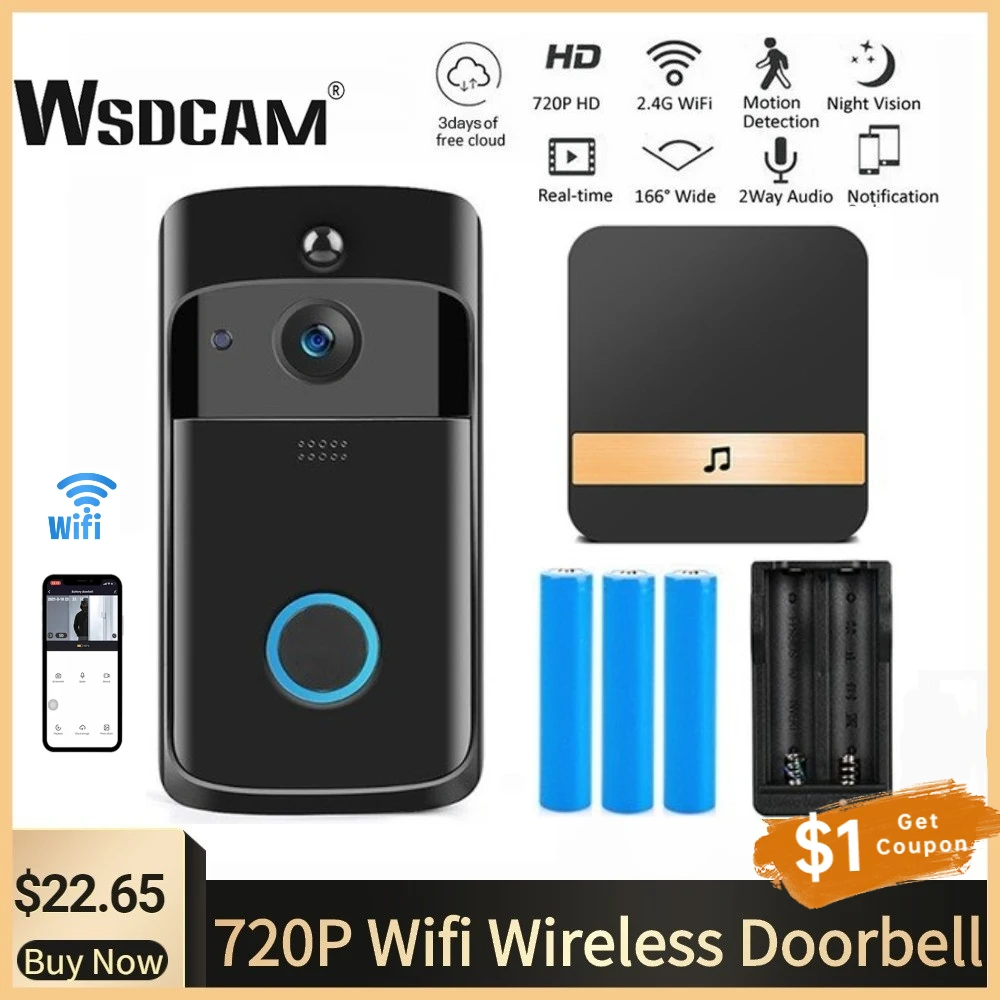 Wsdcam Smart Doorbell Camera Wifi Wireless Call Intercom Video-Eye for Apartments Door Bell Ring Phone Home Security Cameras |
