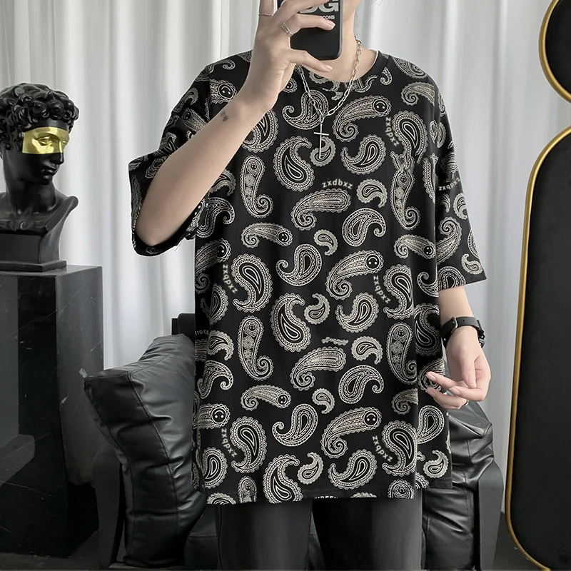 

Cashew Flower Short Sleeve T-Shirt Men's Summer Casual Loose Printing Round Neck Half Sleeve Half Sleeve Graphic T Shirt