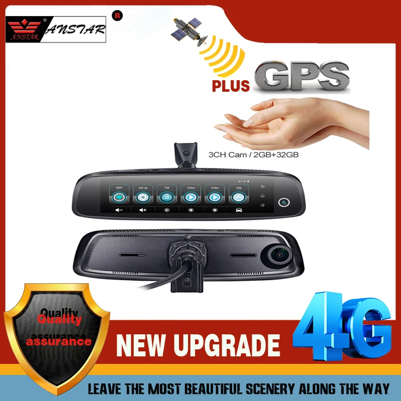 ANSTAR Автомобильный видеорегистратор-зеркало заднего вида, 8 дюймов, 4G, 3 канала, 2 ГБ + 32 ГБ, Android 5,1, 1080P