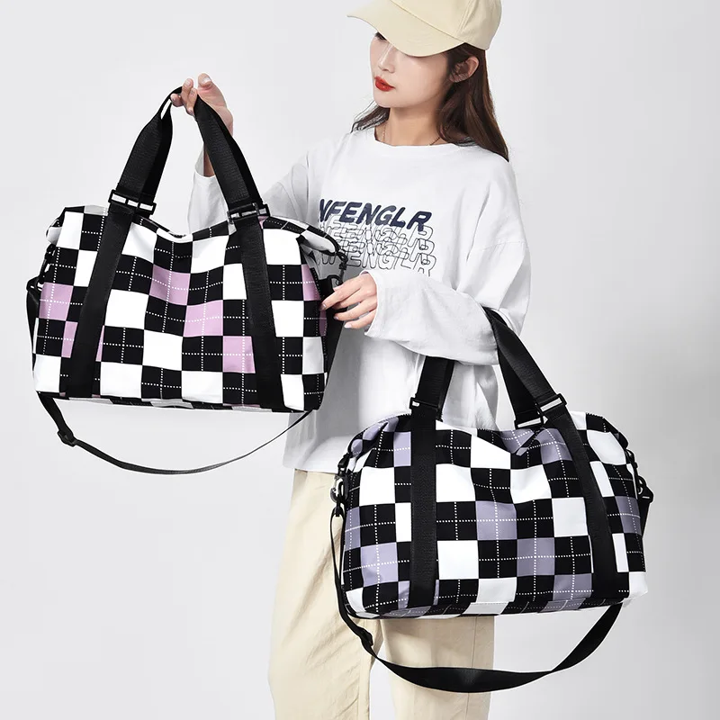 

New Plaid Leisure Travel Bag Portable Outdoor Sports Swimming Bag Single Shoulder Diagonal Large Capacity Yoga Fitness Bag