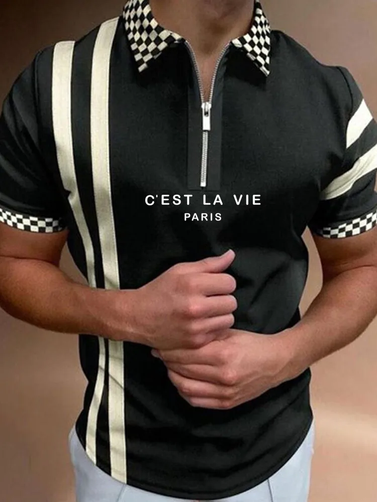

2022 Men Summer Letter Printing Short Sleeve Men's Polo Shirt Business Clothes Luxury Men Tee Shirt Brand Polo Stripe Clothes