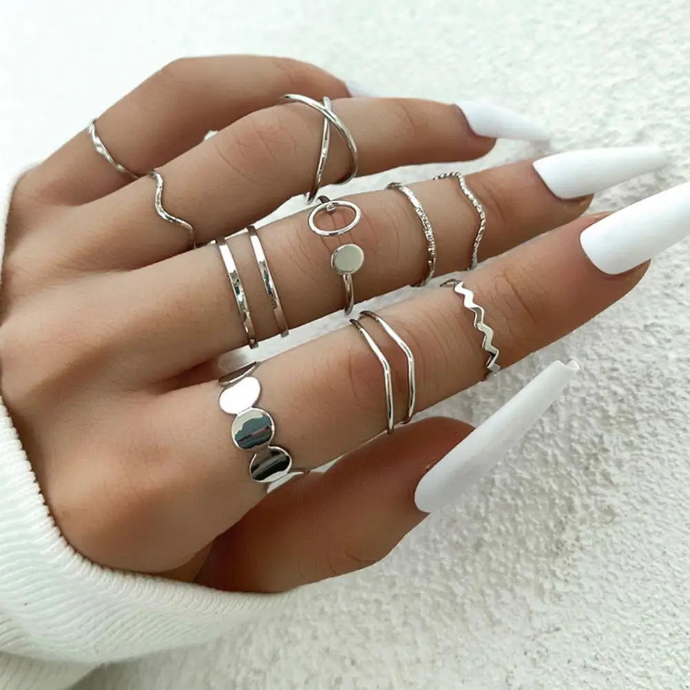 

Popular Knuckle Rings All Match Smooth Surface Women Wave Circle Cross Joint Rings Jewelry Ladies Rings Finger Rings 10Pcs