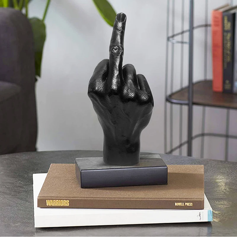 

Hand Statue Figurines Middle Finger Gesture Sculpture Resin Crafts Home Living Room Desktop Ornaments Household Decors