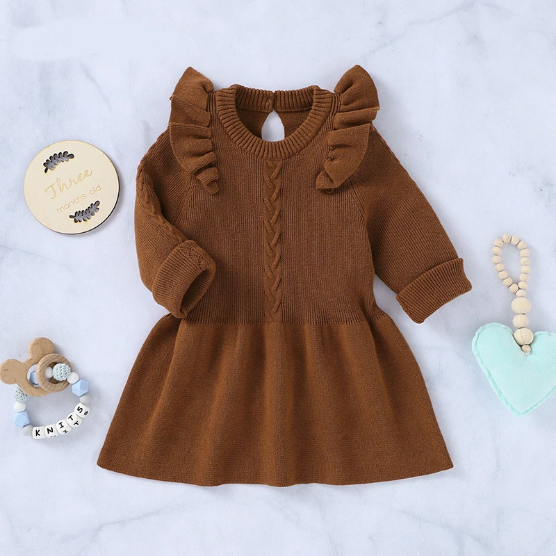 

2022 Autumn Toddler Girls Dress Children Winter Knitting Sweater Long Sleeve Dresses For Baby Girl Chritsmas Costumes 1-5 Years