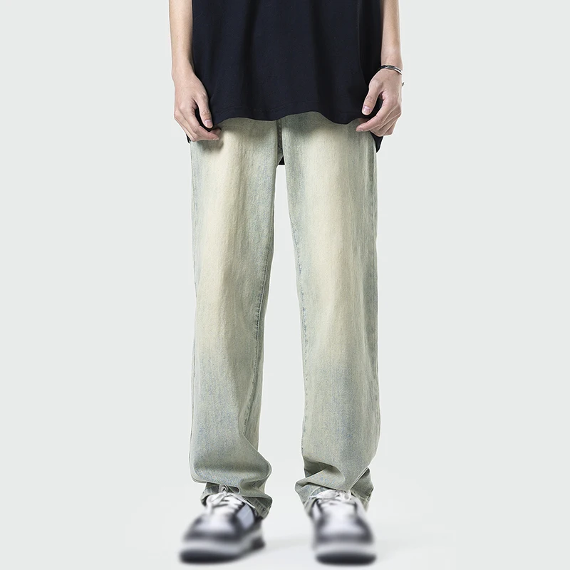 High Street Teens Men Women All-match Jeans Boyfriend Style Retro Gradient Color Washed Mopping Straight Denim Trousers Handsome