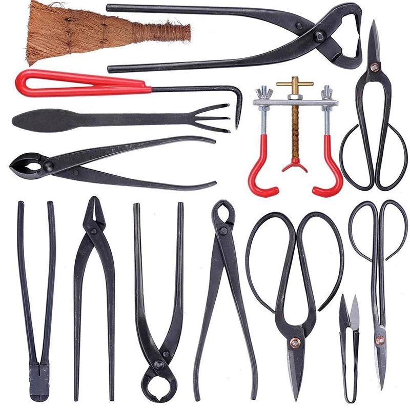 14Pcs/set Carbon Steel Shear  Scissors Set Garden Bonsai Pruning Tool Extensive Cutter Scissors Kit with Nylon Case