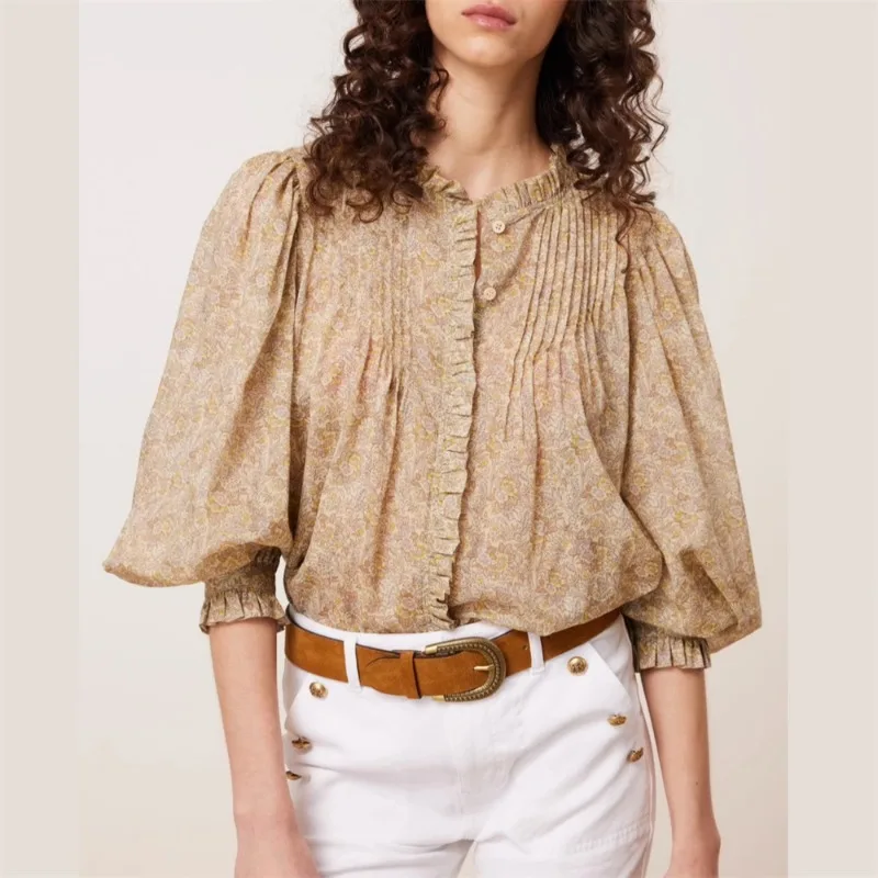 

Autumn Vintage Ruffled Loose Cardigan Top Lantern Long-sleeved Shirt