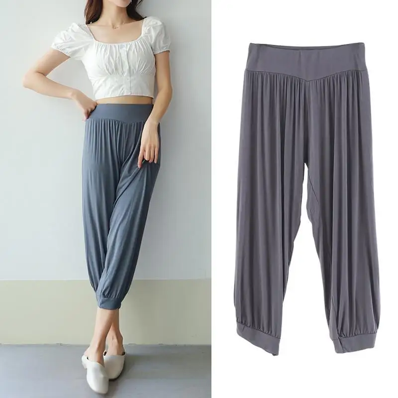 

Летние женские новые модальные шаровары против комаров, женские свободные укороченные брюки с высокой талией, женские тонкие повседневные ...