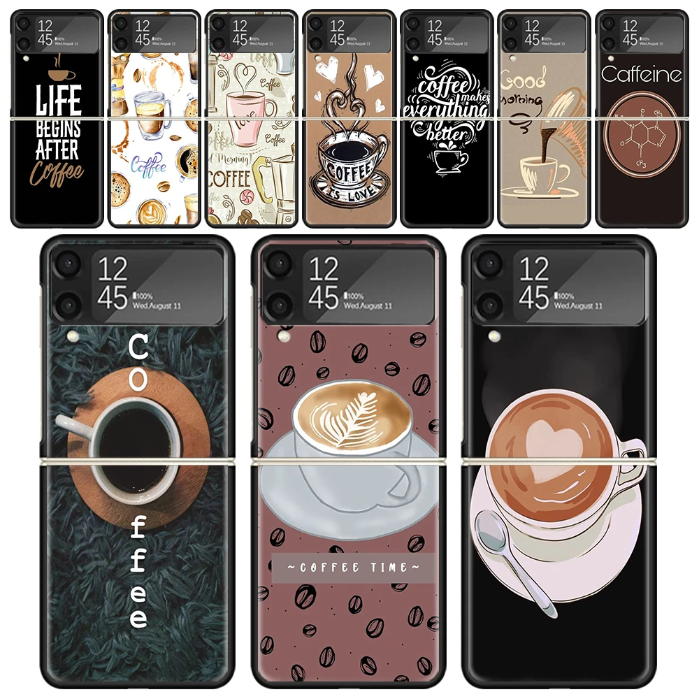 

Кофейная винная чашка ударопрочный складной Жесткий Чехол для мобильного телефона для Samsung Galaxy Z Flip 4 3 5G ТПУ Черный чехол для телефона Flip4 чехол