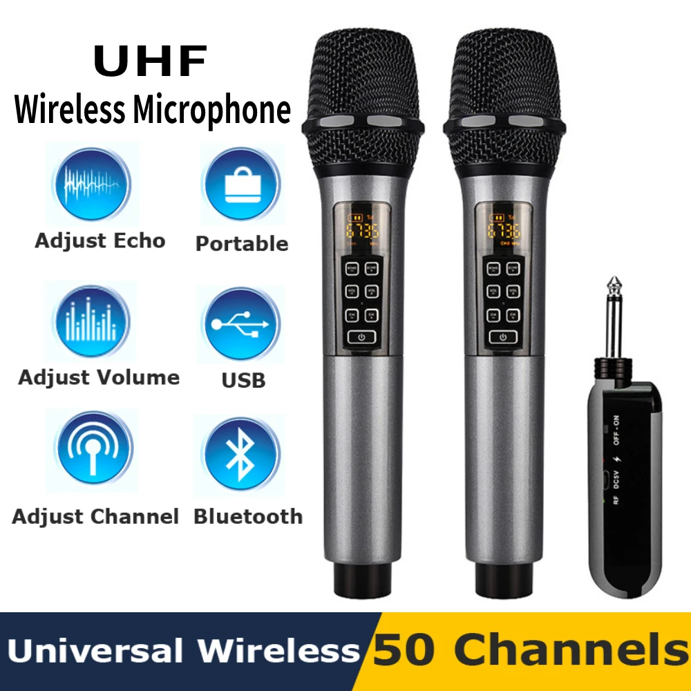 

Handheld Karaoke Microphone Professional UHF Wireless Microphone Transmitter Receiver System for KTV Home Party Singing Mic