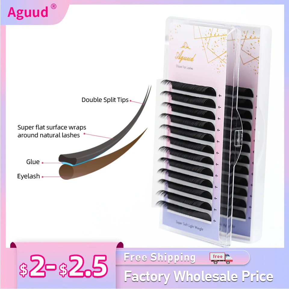 

AGUUD Cashmere Ellipse Flat Lashes Split Tips Shaped Natural Soft Black Matte Faux Flat Eyelashes Ellipse Flat Eyelash Extension
