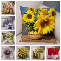 nordic style flower cushions cover for sofa home car soft short plush decor plant floral print pillowcase 45x45cm pillow case