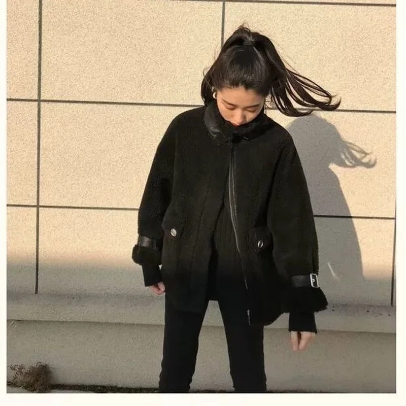 Winter Sheep Shearing Stitching Fur One Long-sleeved Jacket Female 2021 Korean Version Was Thin Lamb Wool Granular Fleece Fur