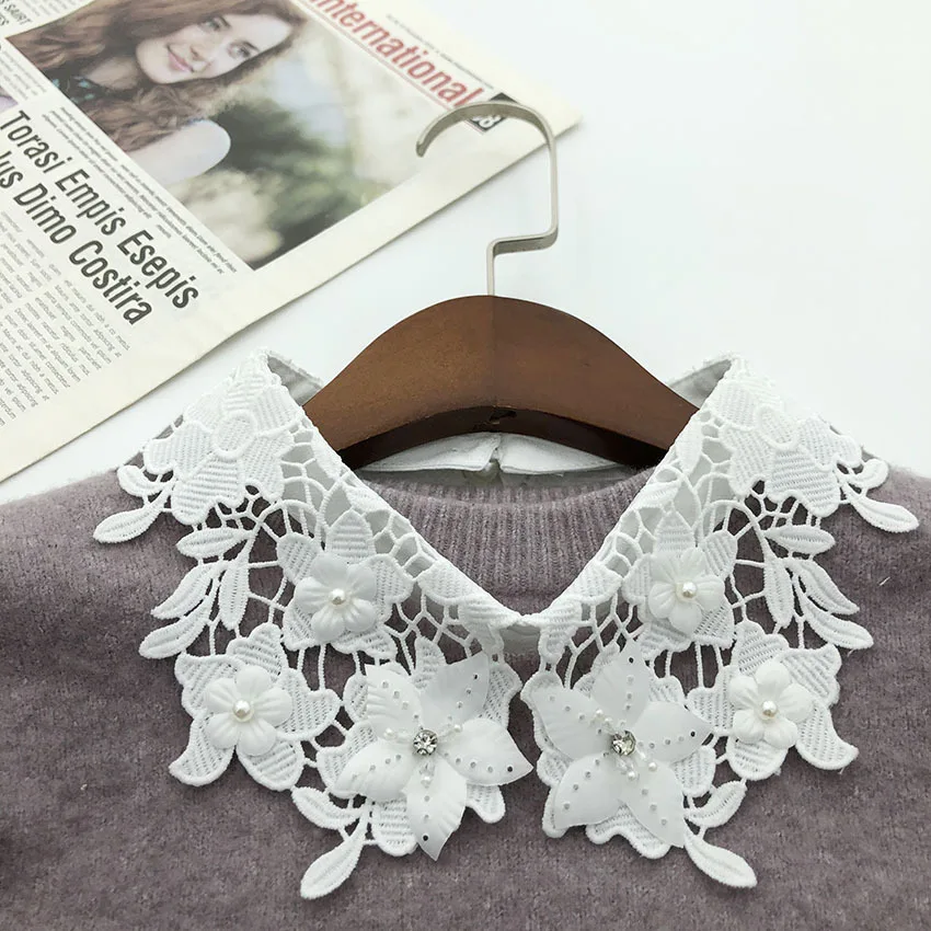 

White Women Beading Fake Collar Shirt Necklace False Collar for Sweater Shirt Accessories Detachable Collars Apparel Fuax Cols