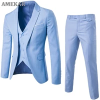 men s classic 3piece set suit wedding grooming slim fit men suit jacket pant vest black gray blue burgundy plus szie s 6xl