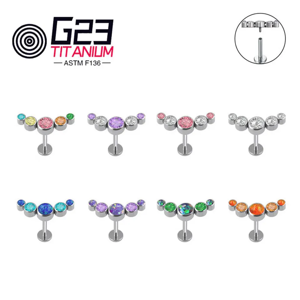 

Fashion Mix and Match Opal Earrings G23 Titanium Multicolor Opal Planet Lip Stud Earrings Piercing Sexy Nose Rings For Women