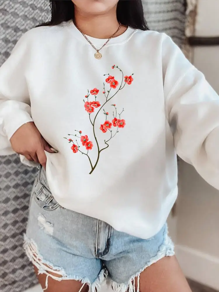 

Pullovers O-neck Autumn Fashion Clothing Women Flower Printing Floral Cute Fall Spring Fashion Female Graphic Sweatshirts