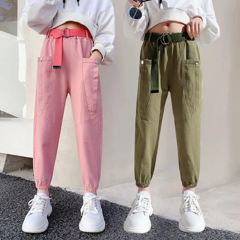 

Spring Kids Girls Cotton Sport Pants Casual Camouflage Printed Teenage Boys Cargo Pants Children Trousers Beam Foot Pants Pink