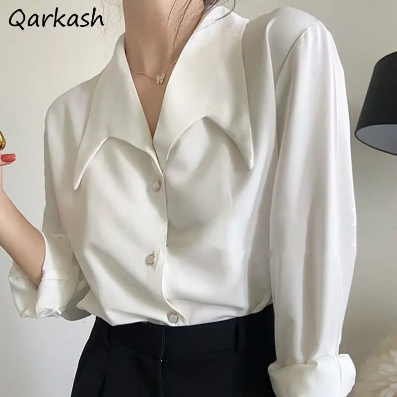 

Shirts for Women Solid Long Sleeve Office Lady Korean Style Fashion Tender Spring All-match Minimalist Ins Classic Camisas Mujer