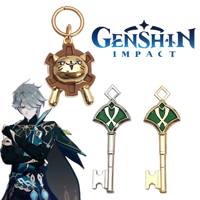 

Game Genshin Impact Alhaitham Kaveh Lionet Keychains Cosplay Metal Keyrings Key Pendant Accessories Xmas Gifts A Set