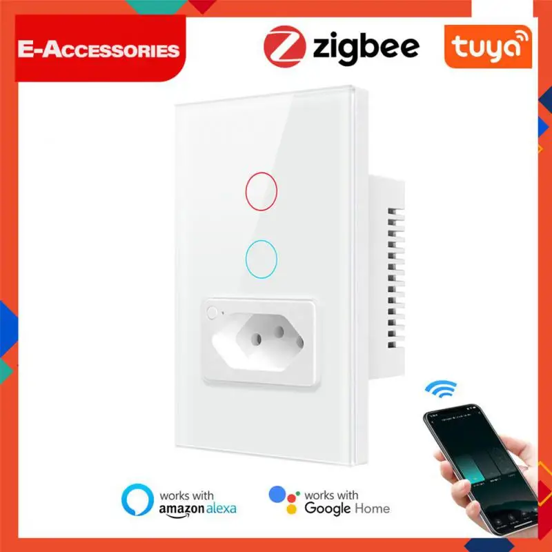 

Tuya Zigbee Remote Control Interuptor Brazil Socket Glass Panel Brazil Standard Wall Switch Smart Home Zigbee Outlet
