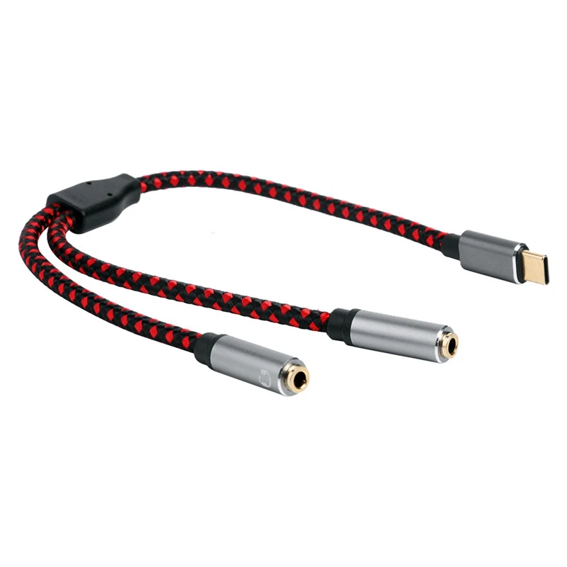 

Переходник USB Type-C 30 см, Кабель с разъемом типа C на двойной 3,5 мм, штекер на 2 гнезда AUX, наушники, аудио