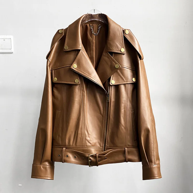 Women Sprint Autumn Leather Jacket Detachable Lady Luxury Coat Motorcycle Sheepskin Leather Jackets NZ5394A