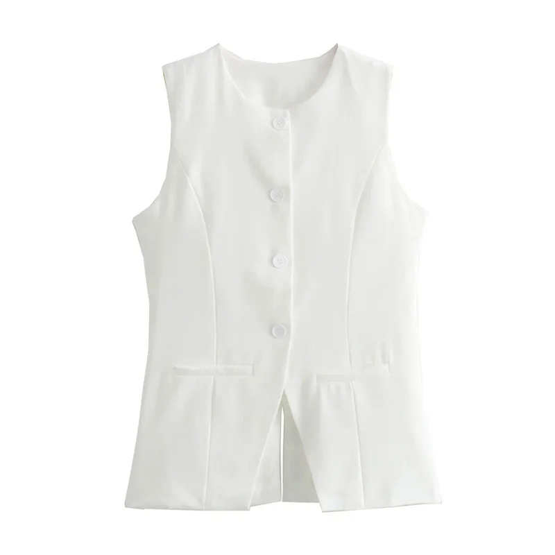 Женский белый жилет без рукавов на пуговицах
