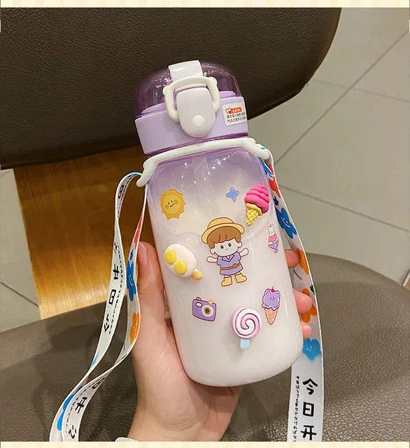 

Мультяшная симпатичная пластиковая бутылка для воды, не содержит Бисфенол А, уличная прозрачная чашка для сока и питья, подходит для взрослых и детей