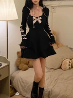 houzhou black slip dress kawaii bow summer 2022 sexy mini dresses sweet off shoulder two piece set goth y2k fashion sundress