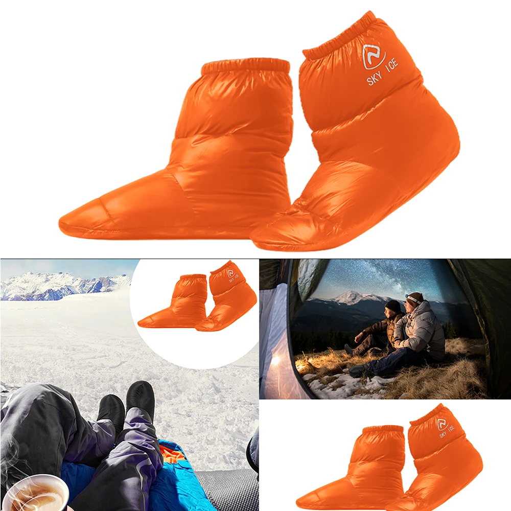 Winter Duck Down Booties Socks Outdoor Camping Tent Warm Soft Slippers  Boots  Winter Warm Feet CoverWaterproof Windproof Keep