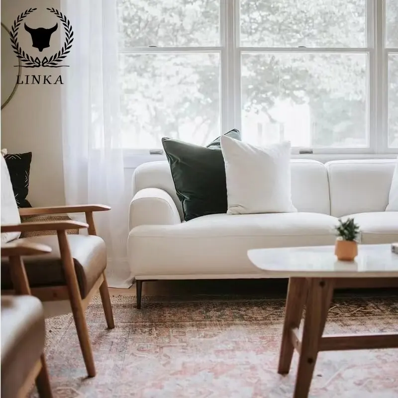 

Кремовый стиль, угловой тканевый диван, Северная Европа, простой Размер квартиры, Современная гостиная, семейная комбинация